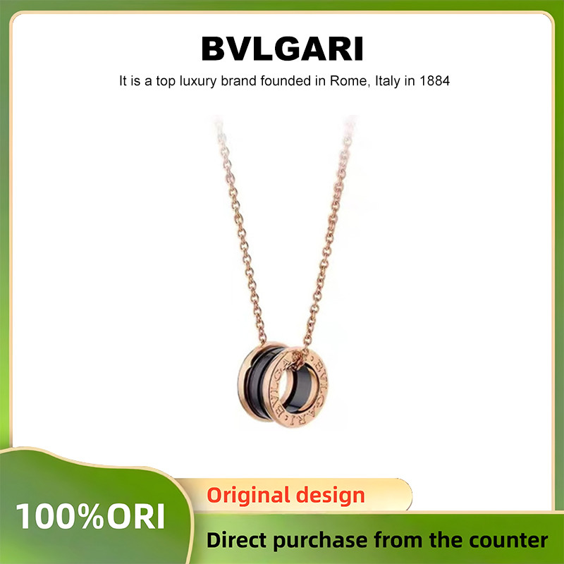 BVLGARI Serpenti Viper Necklace Original - Kalung Wanita Mewah Rose Gold & Black Ceramic/Kalung Emas
