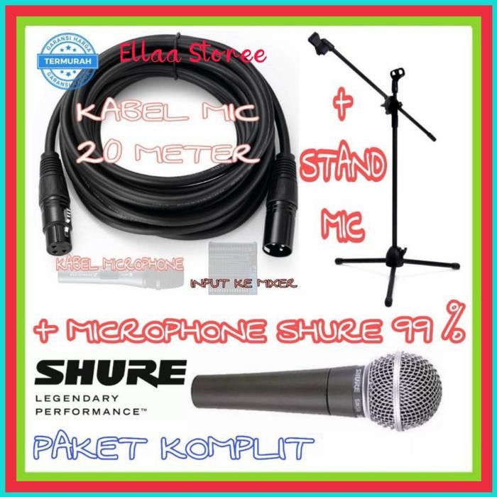 Paket 1 Mic Kabel SHURE / 20 Meter Kabel Mic Canon To Canon / 1 Stand