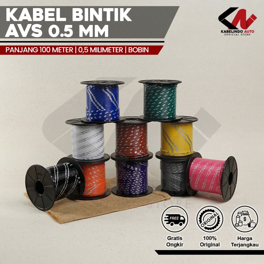 Mobil Part store Kabel Bintik AVS 0.5MM x 100M  Kabel Otomotif Body Mobil Motor Serabut Tembaga (Bob
