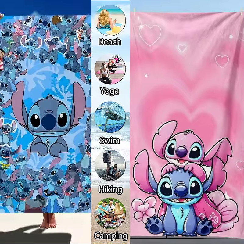 Disney Lilo & Stitch Beach Towel Cartoon Microfiber Bath Towel Multifunctional Beach Towel Suitable 