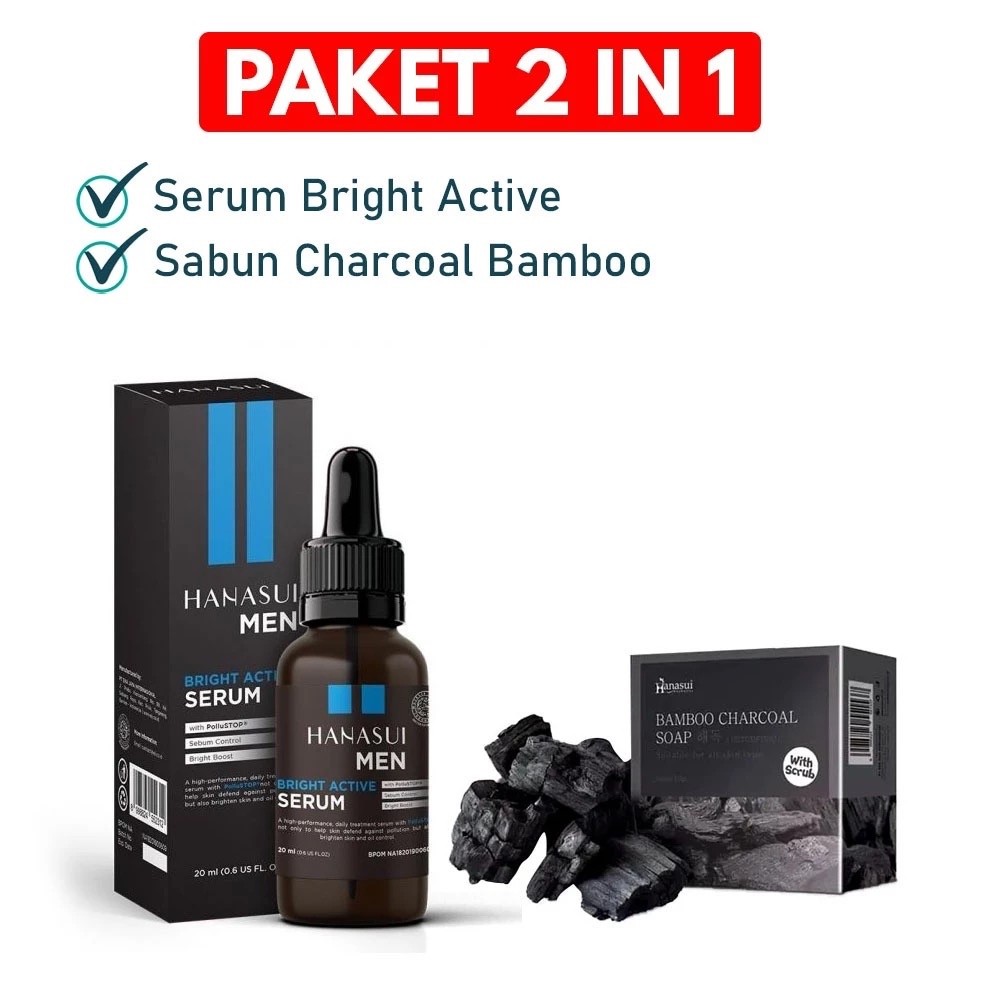 [ BPOM ] Paket Perawatan Wajah Hanasui 2IN1 Pemutih Wajah Hanasui Men Serum & Sabun Bamboo Charcoal 