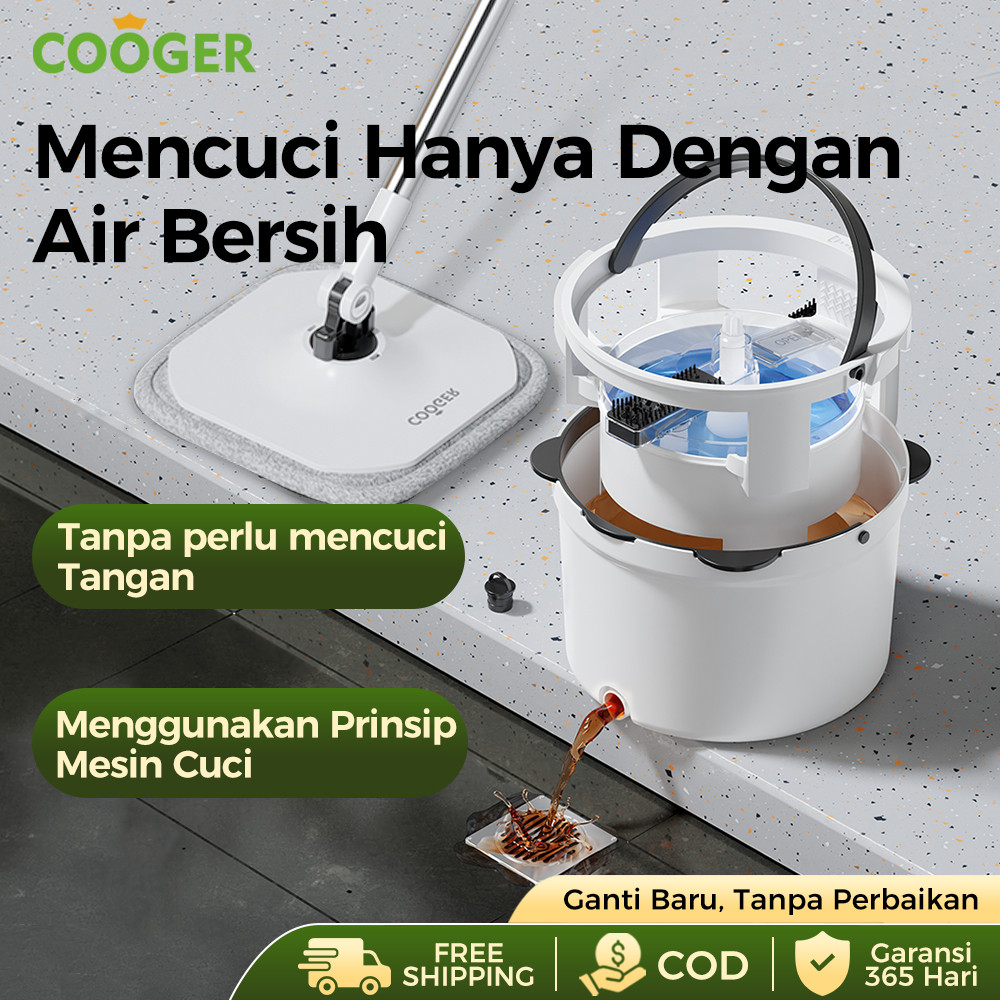 COOGER Alat Pel Lantai Panda 2in1 Single Spin Mop DAPAT 2 Kain Refill- Spin Mop Putar 360 Derajat, A