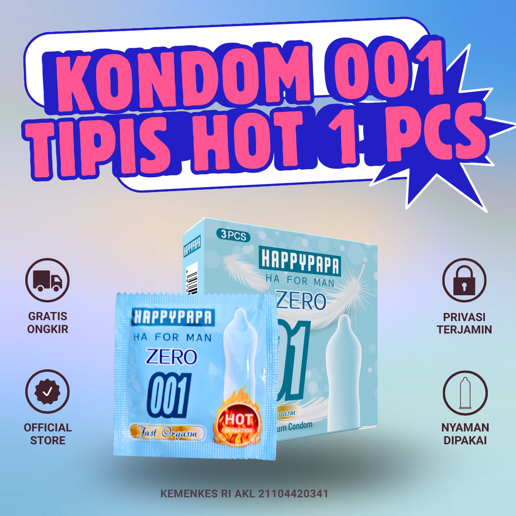 Happypapa 001 Kondom Gerigi Ultra Tipis Ice Cool Untuk Pria 1 Pcs