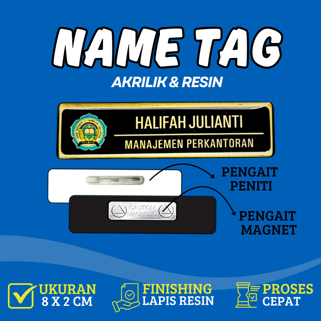 Name Tag Nama Dada Nama Dokter Akrilik Magnet Peniti Gold Silver