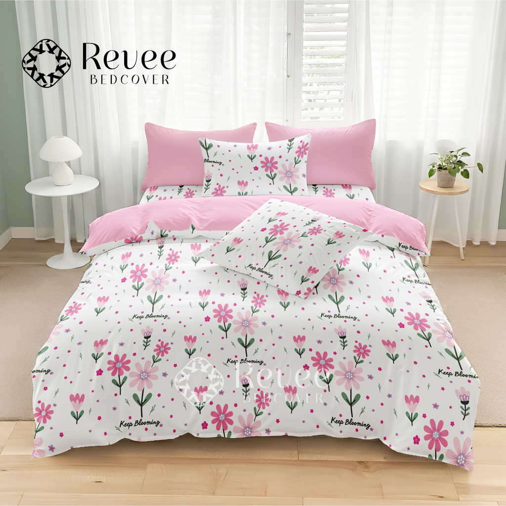 Revee Bedcover - Sprei & Bedcover Set Pink Daisy Mix Pink Ukuran Lengkap 140x200/180x200/160x200/200