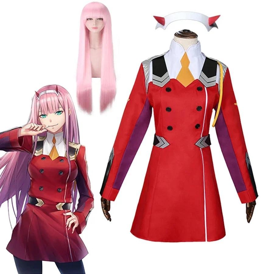 Zero Two Cosplay Costumes Anime DARLING in The FRANXX Zero Two 02 Dress Uniform Suits Headwear Wig W