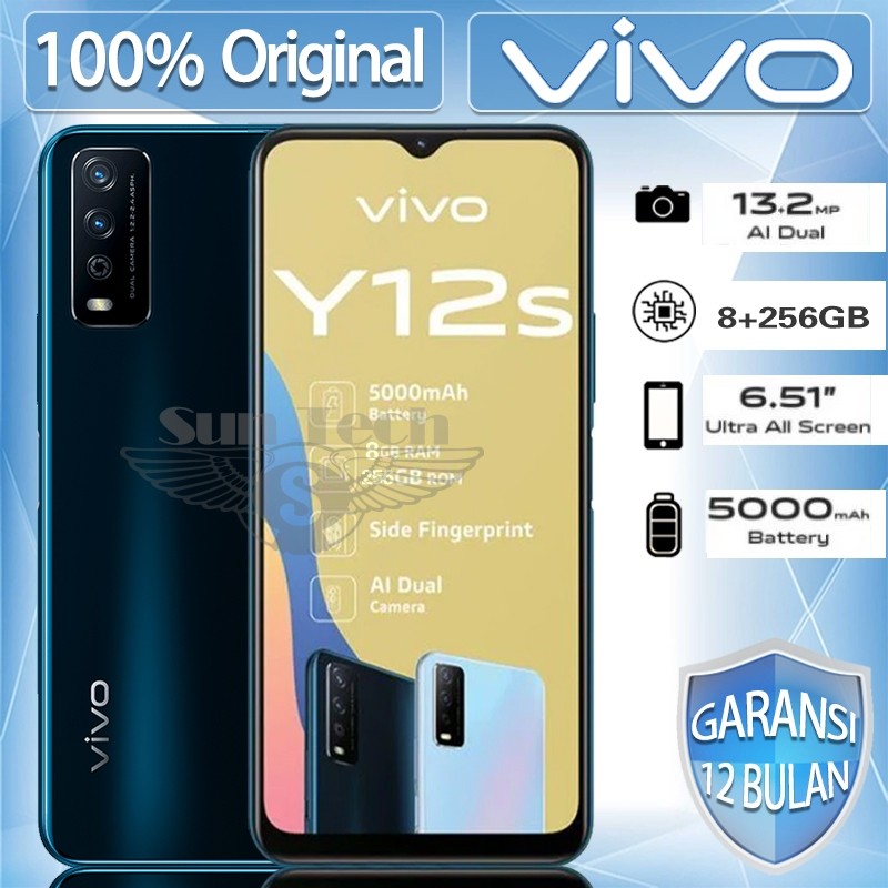HP VIVO Y12S RAM 8+256GB 15MP HD kamera AI 5000 mAh 6.51-inch Sidik Jari Samping Baru asli 100% COD
