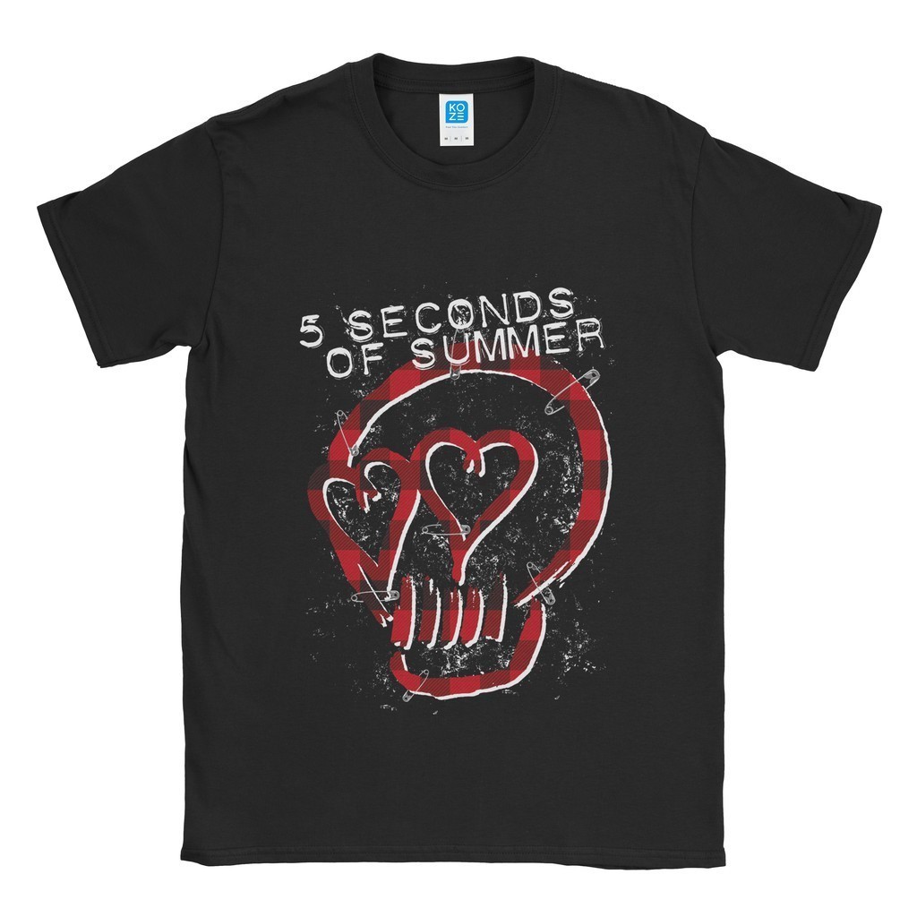 BAND -  5 Second Of Summer Skull T-Shirt - Baju Kaos - Cotton Combed 24s Kaos Katun Premium