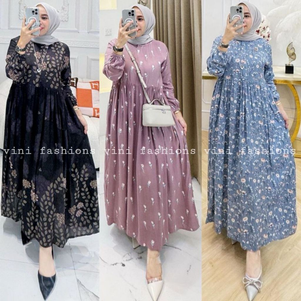 FERTUSHOP  Gamis rayon viscose - gamis midi dres rayon premium - gamis midi renia rayon premium