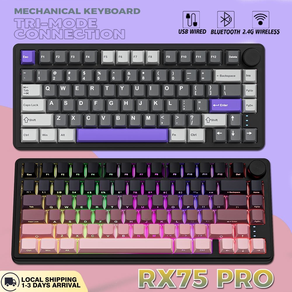 Zifriend RX75 Pro Wireless Keyboard Gaming Mechanical Keyboards Wired Hot Swap 80 Keys With Knob