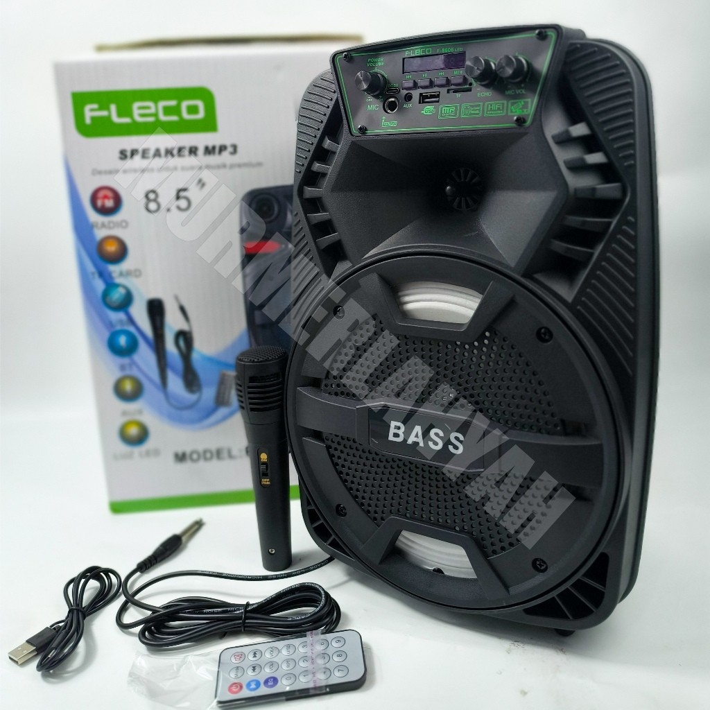 COD NEWW SPEAKER KARAOKE 8'5 INCH PORTABLE FLECO F-8608LED REE MIC KAROKE SUPER BASS