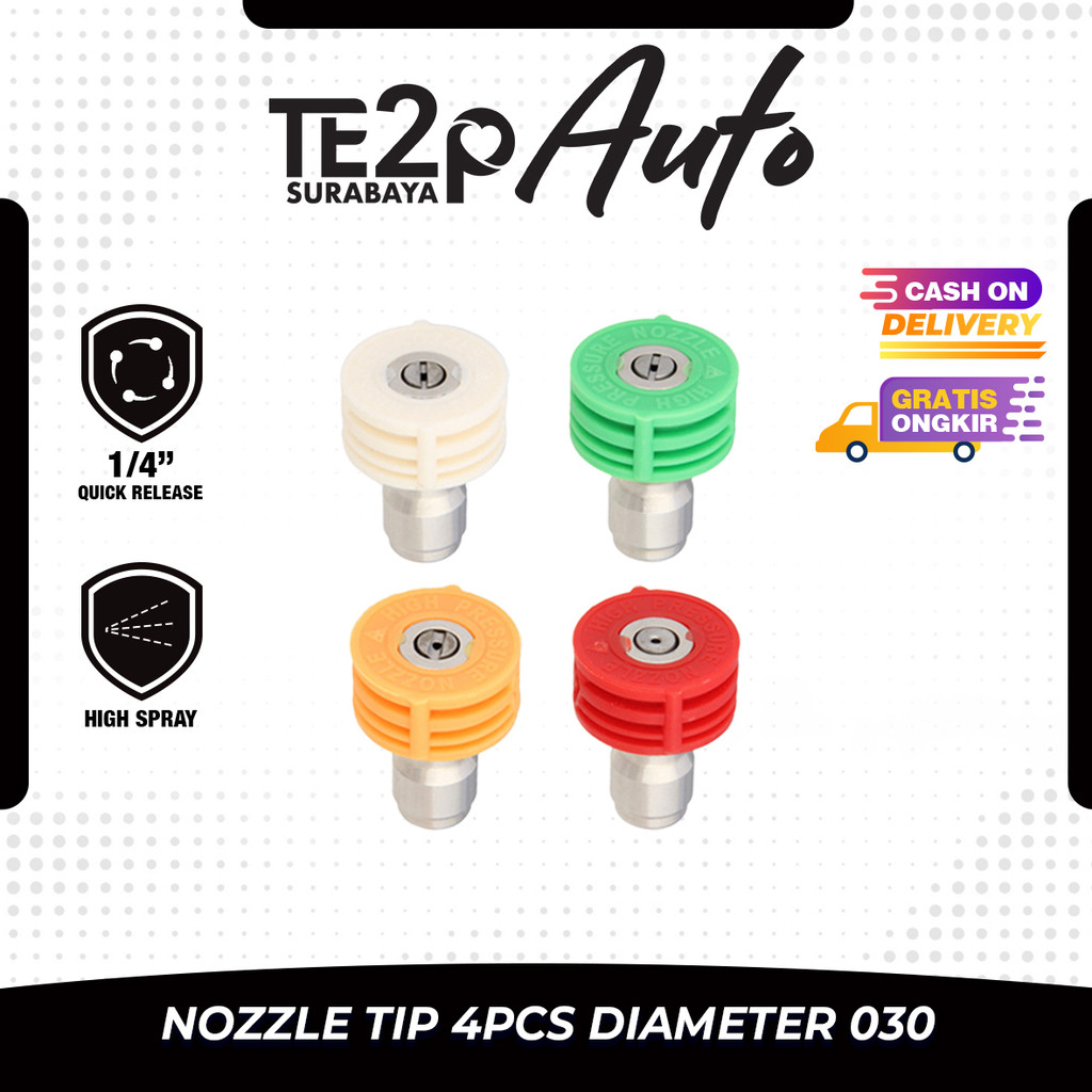 Te2p Auto Nozzle Tip Set 4pcs Mode Semprot 0° 15° 25° 40° Quick Release 1/4" Adaptor Size Diameter 0