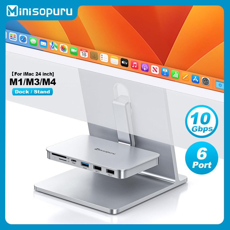 Minisopuru iMac 24 in Dock Stand 6-Port iMac Hub with USB USB 3.2 10Gbps SD/TF Ports for iMac 24 M1 