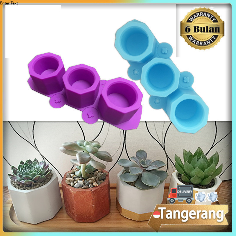 3 Hole Cetakan Pot Bunga Tanaman Sukulen Semen Bentuk Hexagonal Bahan Silikon Flower Pot Mold