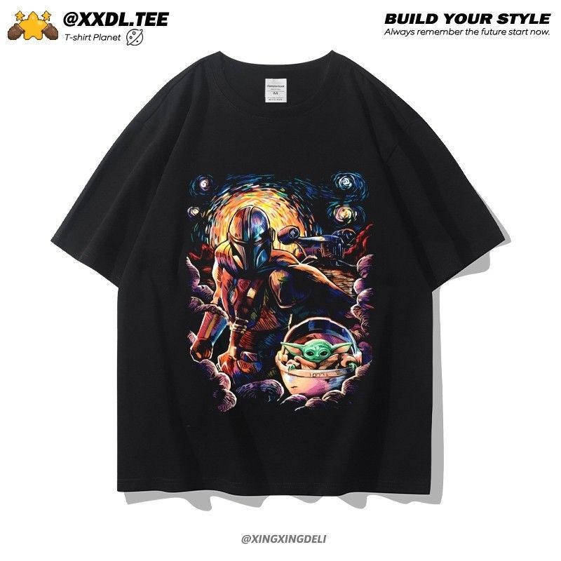 Kaus merchandise STAR WARS, pakaian musim panas lengan pendek katun murni Star Wars, lengan setengah