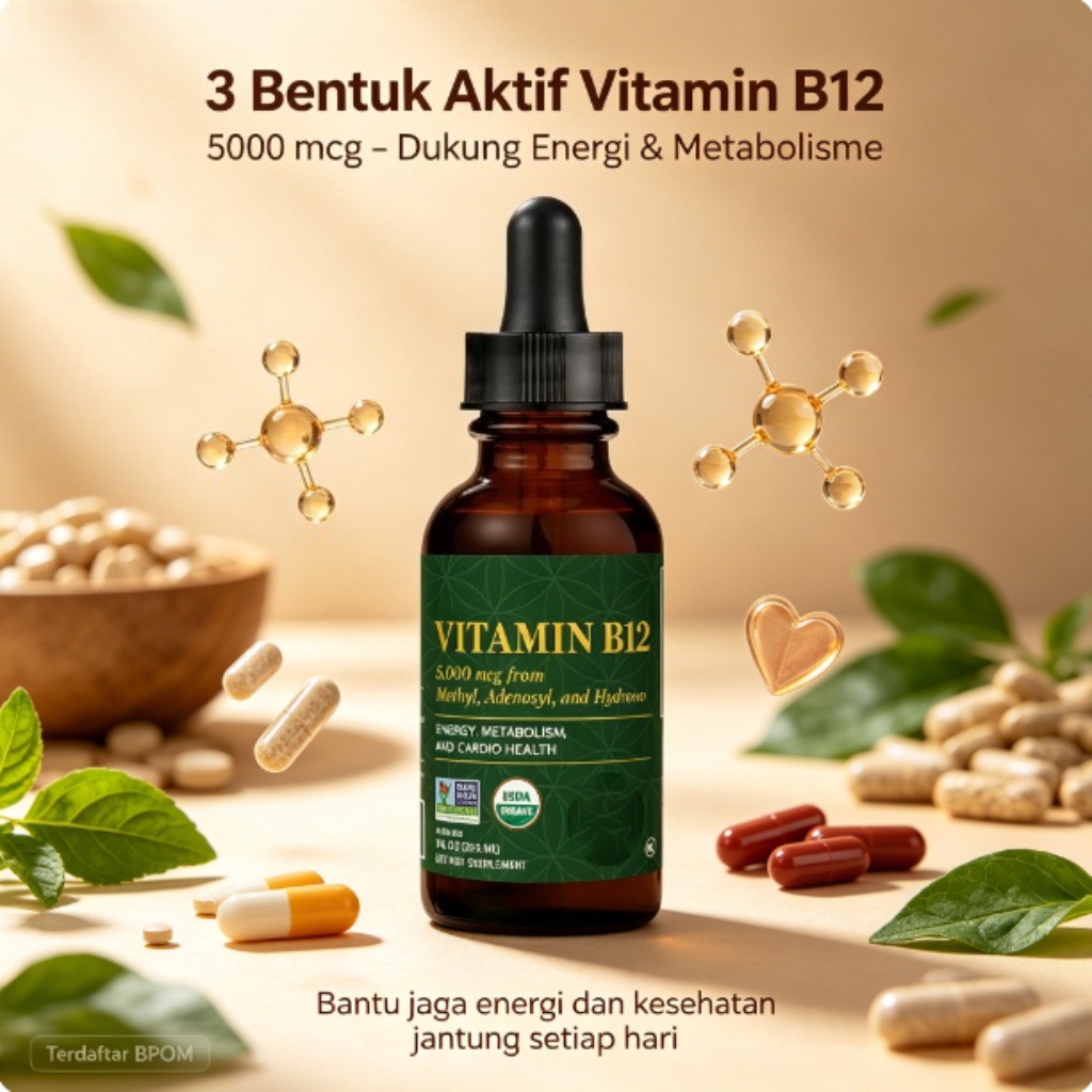 Global Healing Vitamin B12 5000mcg 30ml Methyl Adenosyl Hydroxo Dukung Energi Metabolisme & Jantung 