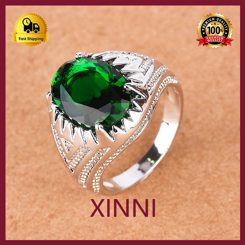 XINNI Cincin Perak S925 Batu Zircon Hijau Baru Pria