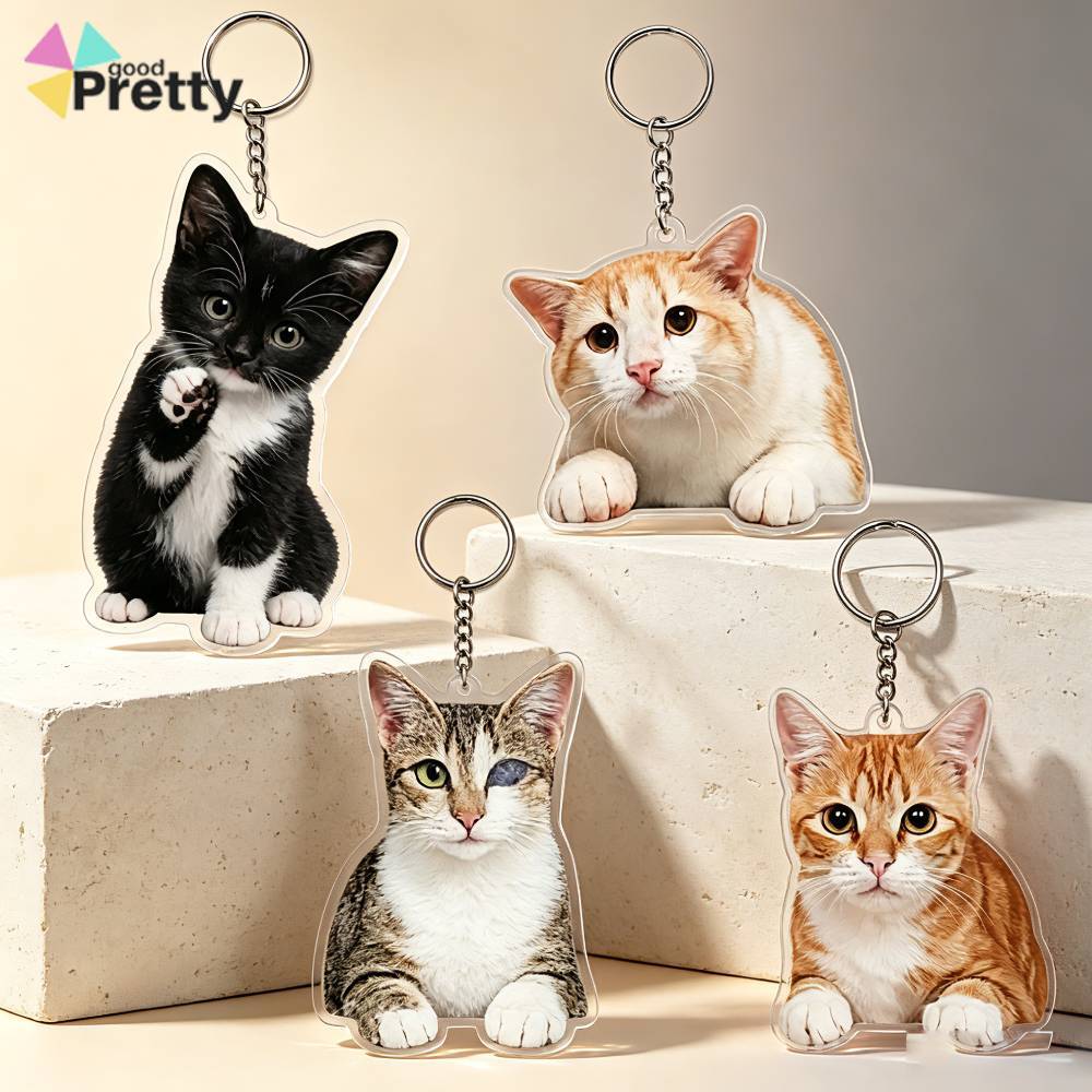 COD Gantungan Kunci Lucu - Kucing Realistis Akrilik, 4 Desain (Hitam/Putih, Orange, Tabby, Oren) Aks