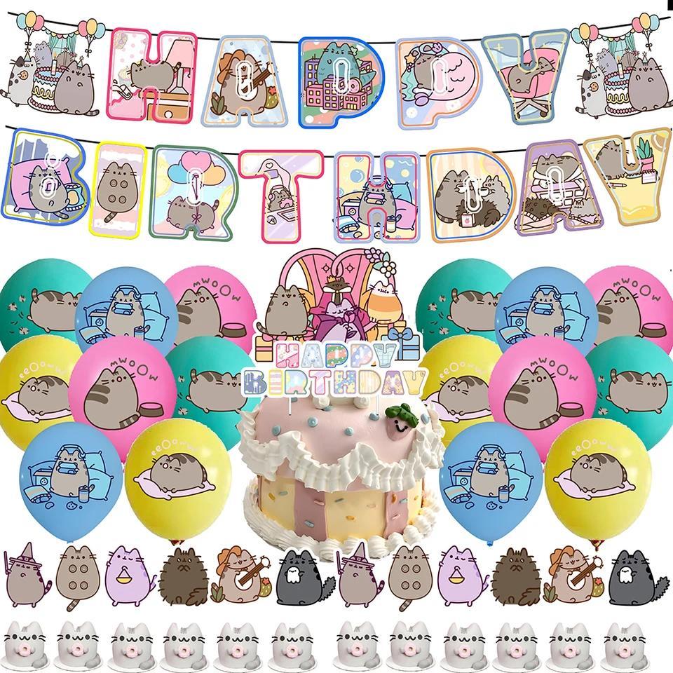 Hot kawaii Anime Pangji Cat Birthday Party sposable Banner Cake Topper Hanging Flag Pangji Cat Ballo