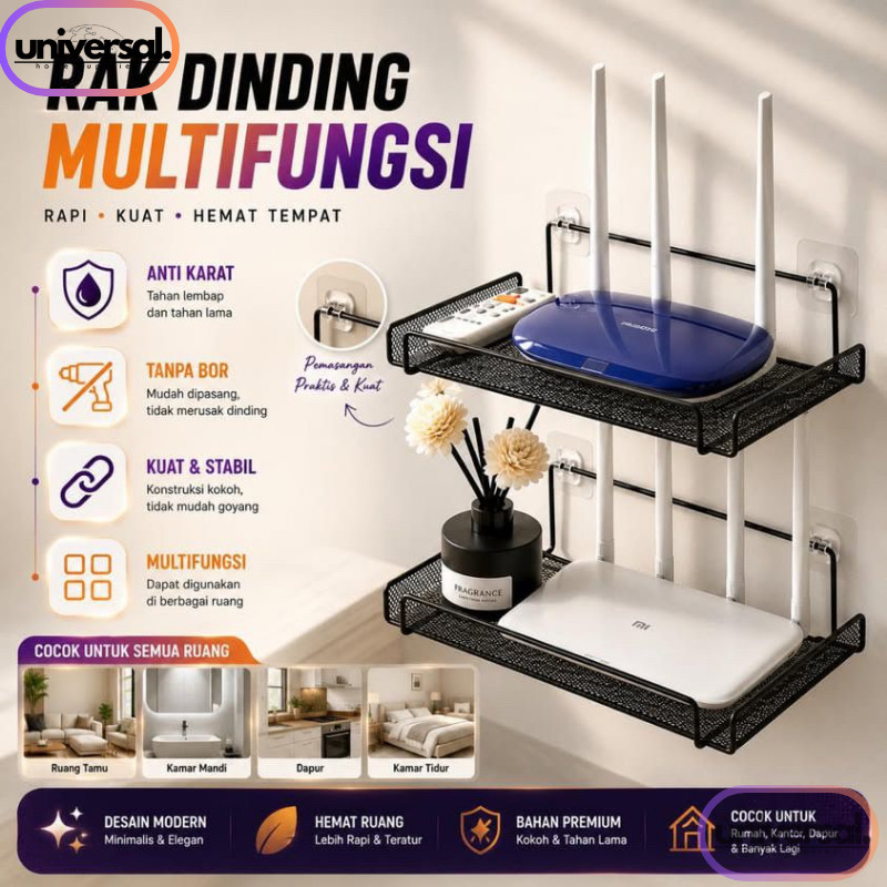UV  Rak Besi Dinding untuk Wifi Router Modem Organizer Bumbu, Kosmetik dan Aksesoris