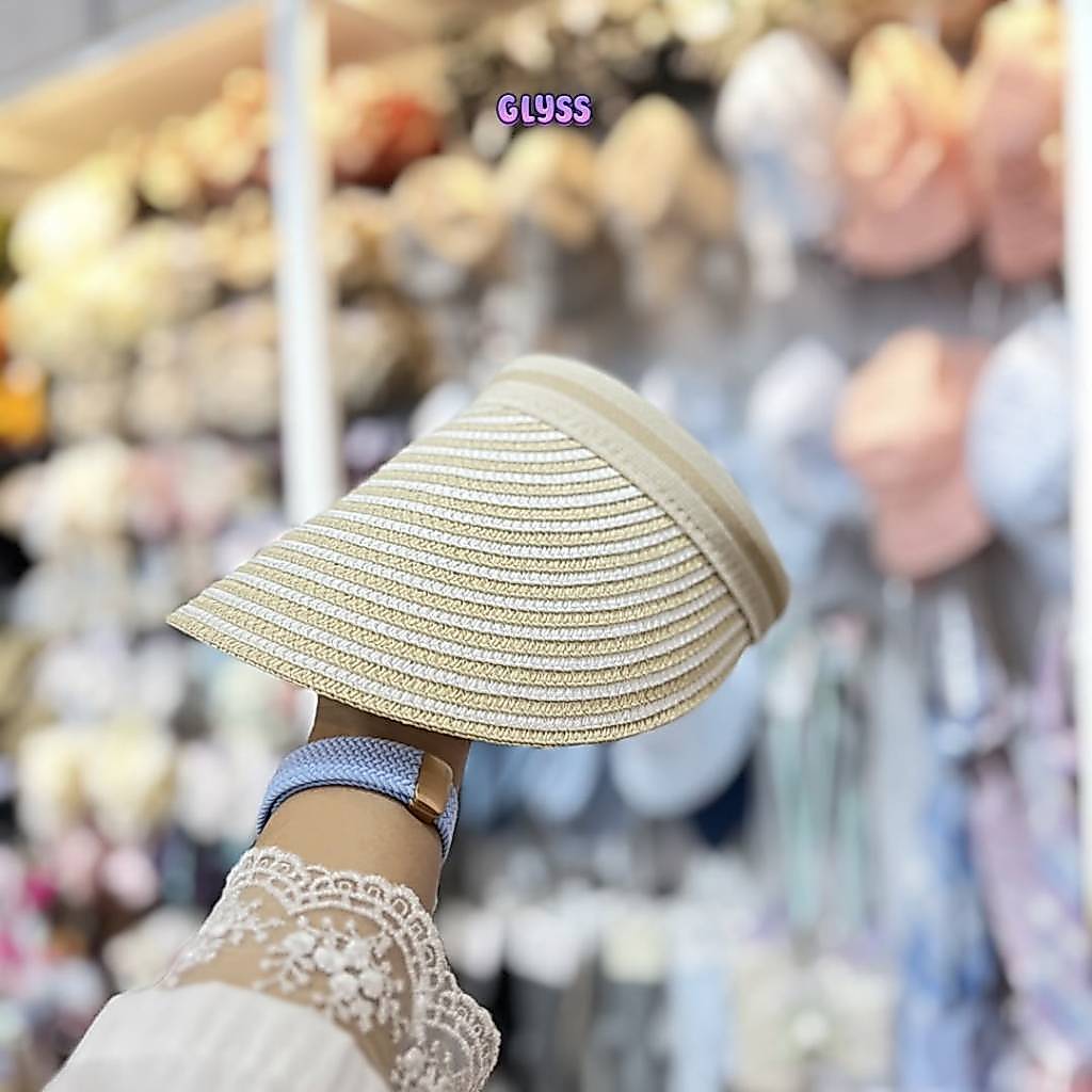 250009710002 - GLYSS Topi Pantai Bando / Topi Anyam Bando Motif Strip