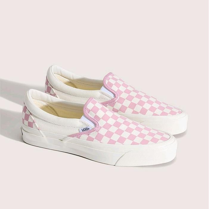 VANS SLIP ON 98 LX PREMIUM CHECKERBOARD DAWN PINK ORIGINAL Shoes Flat Pria Wanita - 36