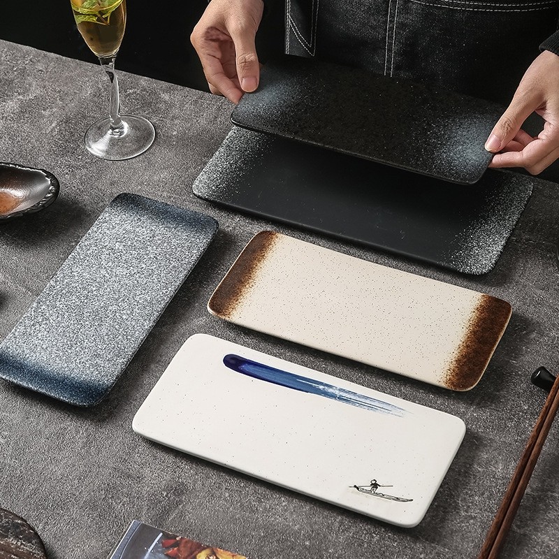 MARU Sushi plate/Long plate/Piring datar keramik/Piring sushi/Piring style jepang
