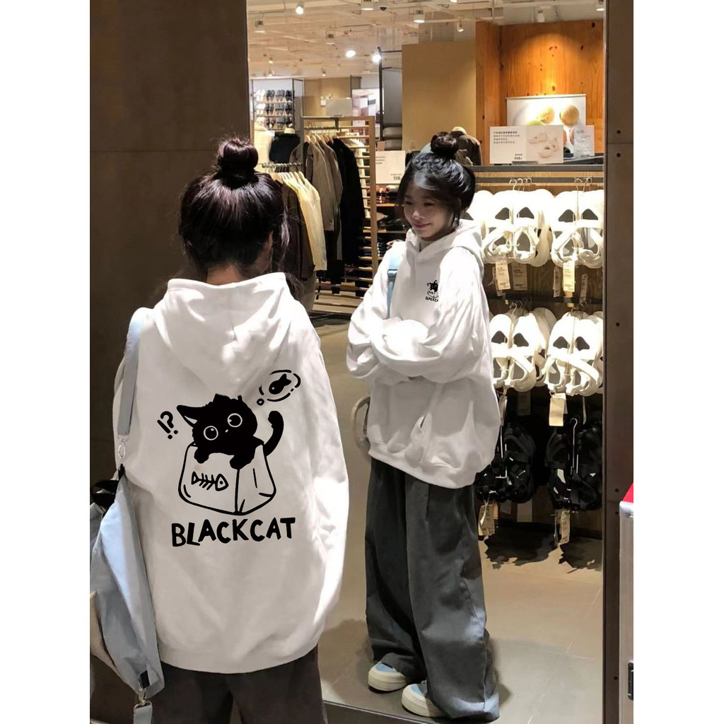 Qlioo Sweater Hoodie Oversize Wanita Fashion Fashion Cute Cat Print Hoodie Wanita Tebal Premium Ori