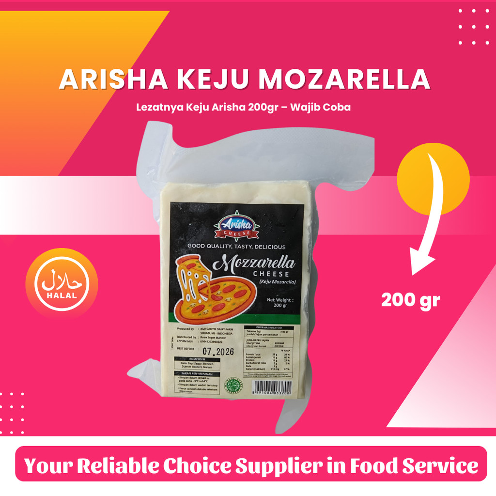 

GOOD QUALITY, Arisha Mozzarella Cheese 200 Gr, Keju Mozarella Moza