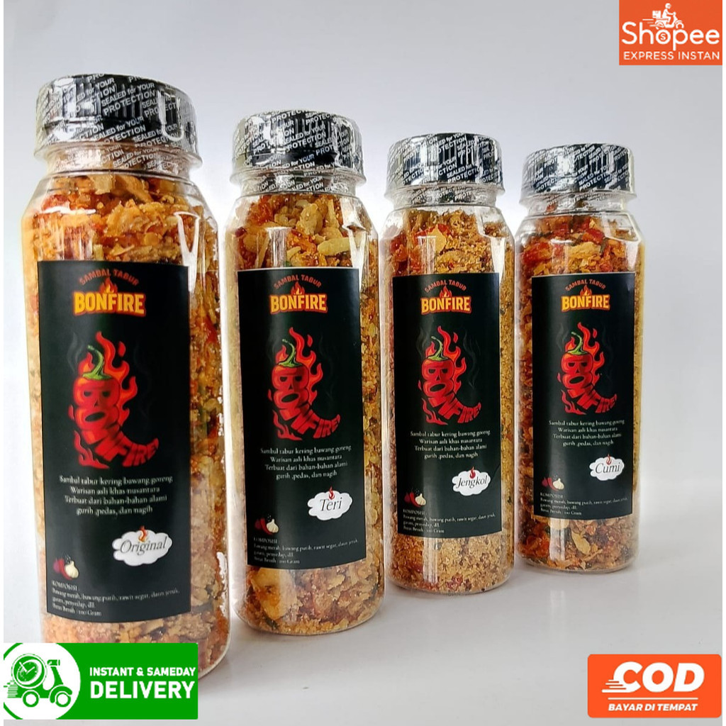 

BONFIRE Sambal Awur Tabur Kering Bawang Goreng Siap Saji 100g All Varian ORIGINAL TERI CUMI JENGKOL