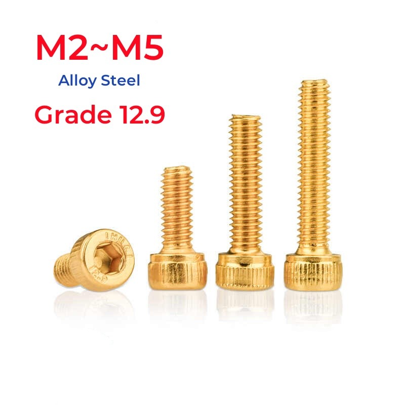 M2 M2.5 M3 M4 M5 N912 Grade 12.9 Plating Titanium Gold Hex Socket Cap Cup Head Screw Allen Bolts
