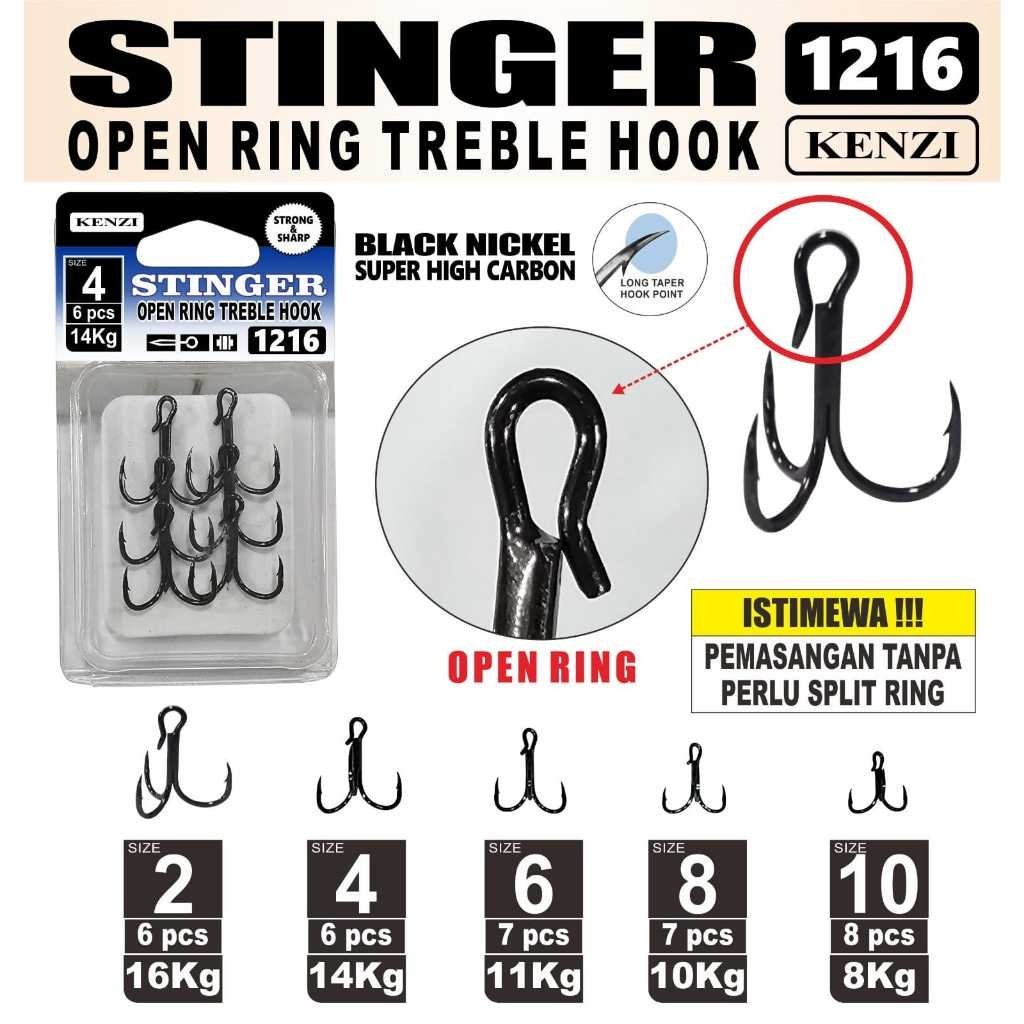 Ori TREBLE HOOK KENZI STINGER 1216 (OPEN RING TREBLE HOOK)