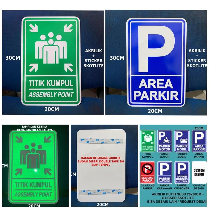 

AKRILIK DENGAN STICKER SKOTLITE SIGN Parkir Titik Kumpul DLL 20X30CM Bisa Custom Desain - TITIK KUMPUL