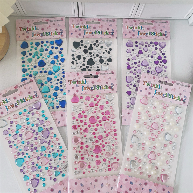 

Large Love Diamond Sticker Ins3D Korean Diamond Decorative Handbook Sticker Face Sticker Children's and Girls' Crystal Diamonds