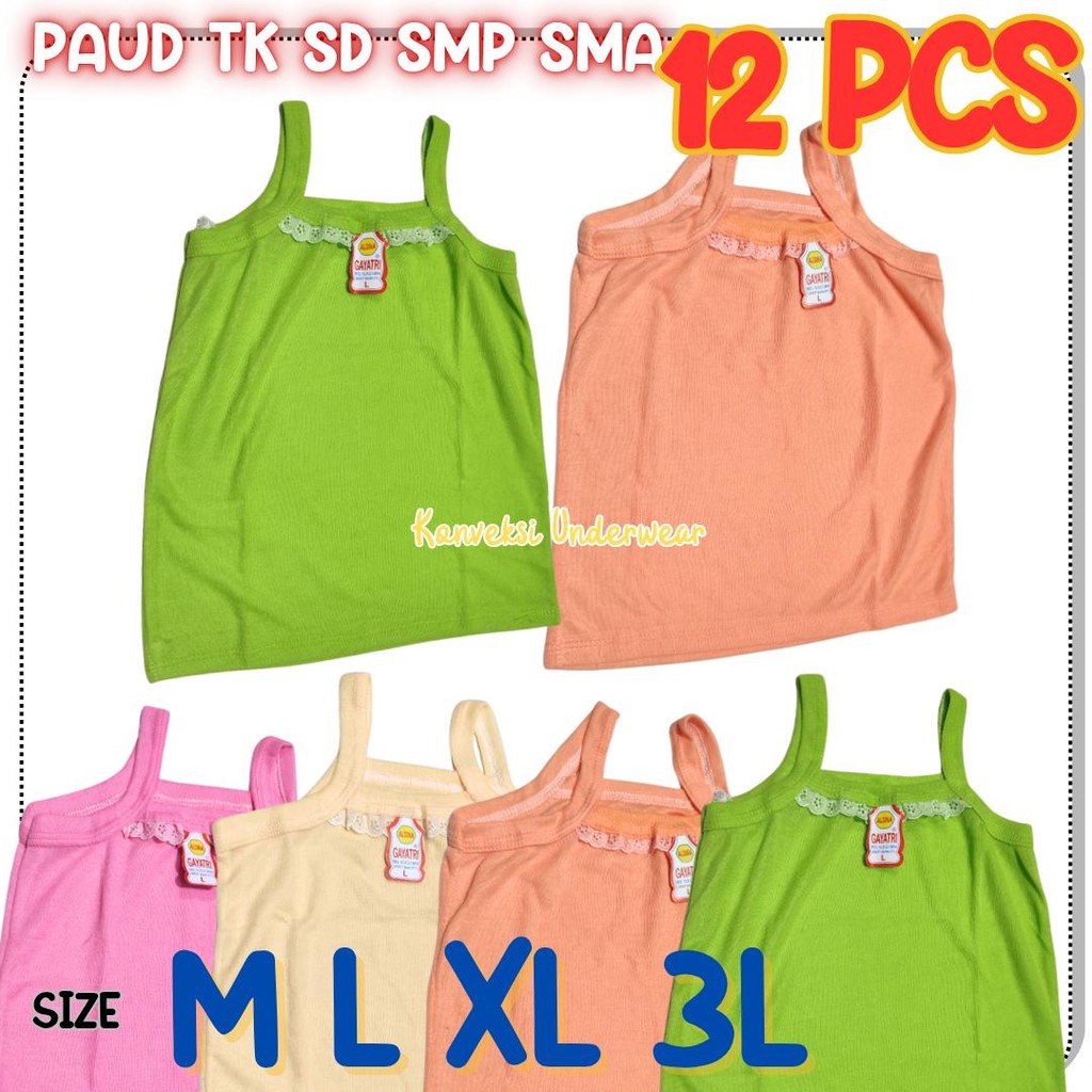 12 Pcs Kaos Dalam Anak Perempuan Singlet Anak Remaja PAUD TK SD SMP SMA Motif Aksen Renda Adem