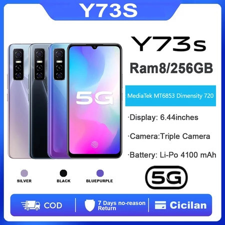 HP VIVO Y73s Ram 12/512GB Smartphone 5G LET 6.44 inch Dual SIM 48MP+16MP Handphone Indonesia