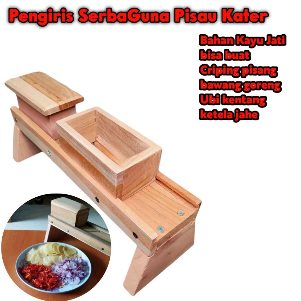 Pengiris Serbaguna Kayu Jati ukuran JUMBO BESAR - Alat iris ketela-bawang-kentang-ceriping pisang