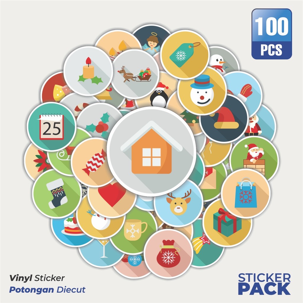 

Super Hemat! 100 PCS Stiker Christmas Flat Icons Waterproof Aesthetic- Untuk Laptop, Motor, dan Helm - Paper Stationery Pack