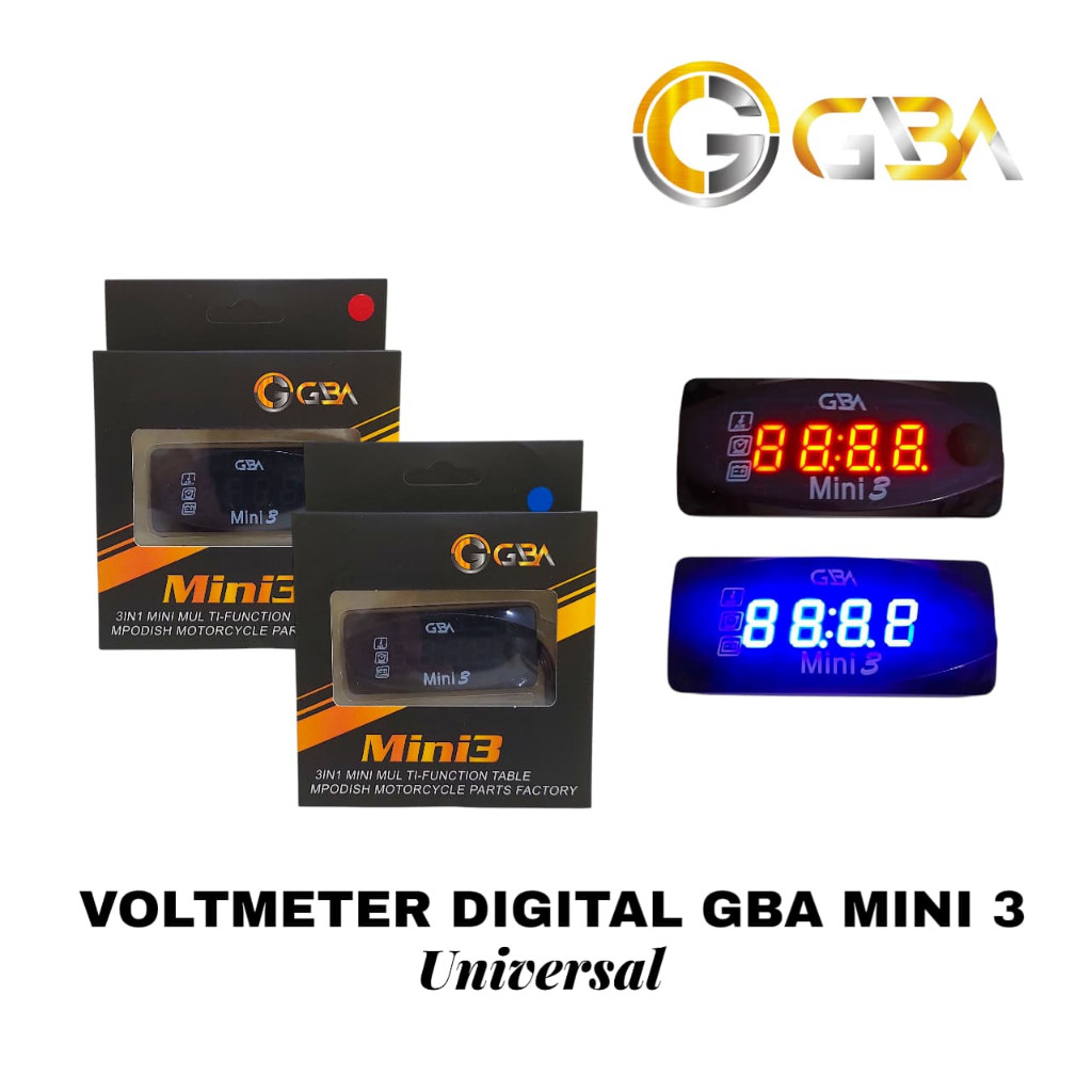Promo Volt Meter GBA Voltmeter 3 in 1 Volt Meter Motor VoltMeter Aki,Suhu,Jam Digital Alat Pengukur 