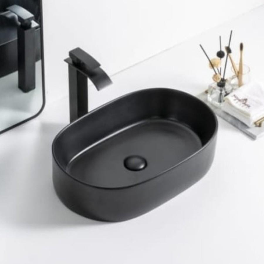 Wastafel Keramik Hitam Wikea K385 / wastafel Hitam K 385