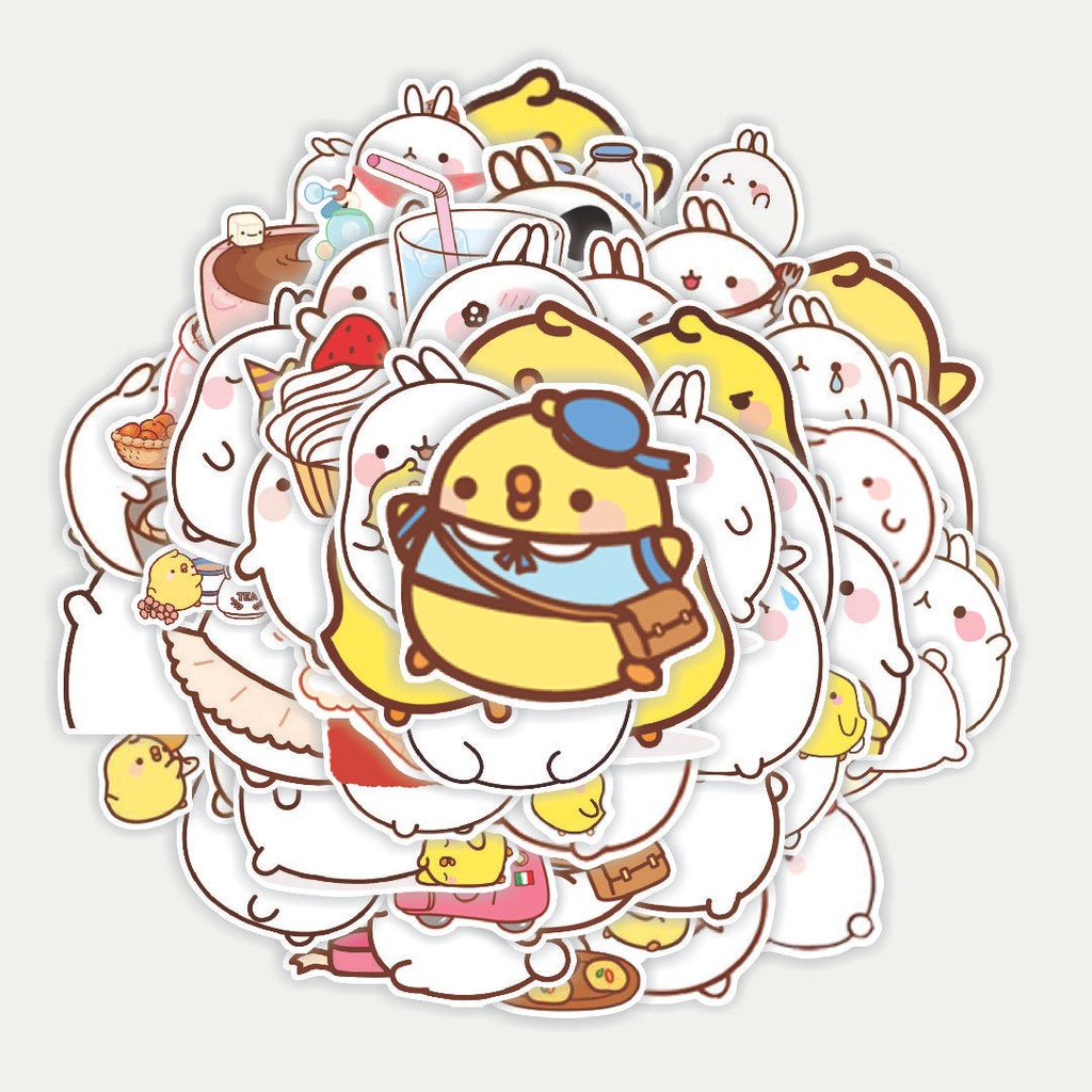 

Sticker Pack Stiker Kartun Molang & Piu Piu Dekorasi Lucu Kreatif untuk Notebook, Skateboard, HP
