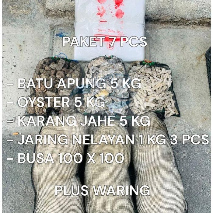 Paket media filter 5kg plus waring 7 pcs / paket media filter kolam besar / batu apung / oyster / ka