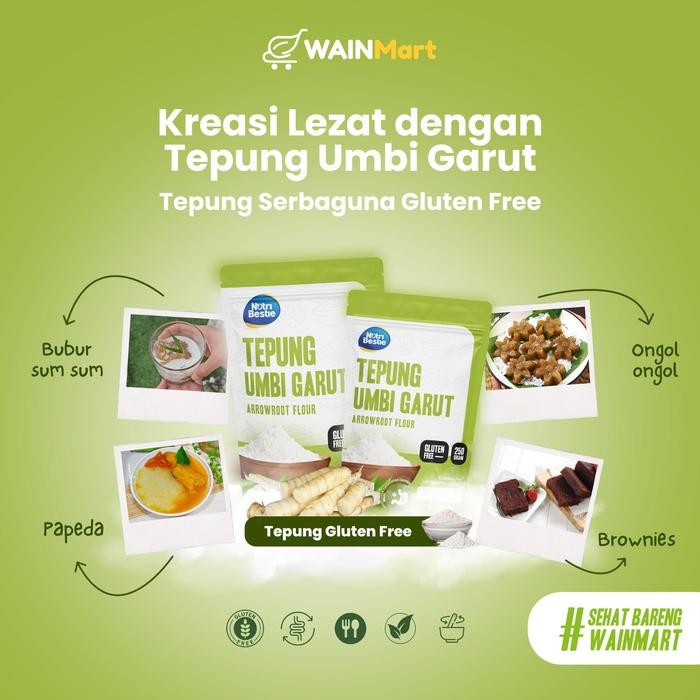 

NutriBestie Tepung Umbi Garut 250 Gram (Arrowroot Flour) Gluten Free - Bahan Masakan Mirip Sagu - Tekstur Tepung Terigu Lebih Sehat - 2 Pouch x 250 Gram