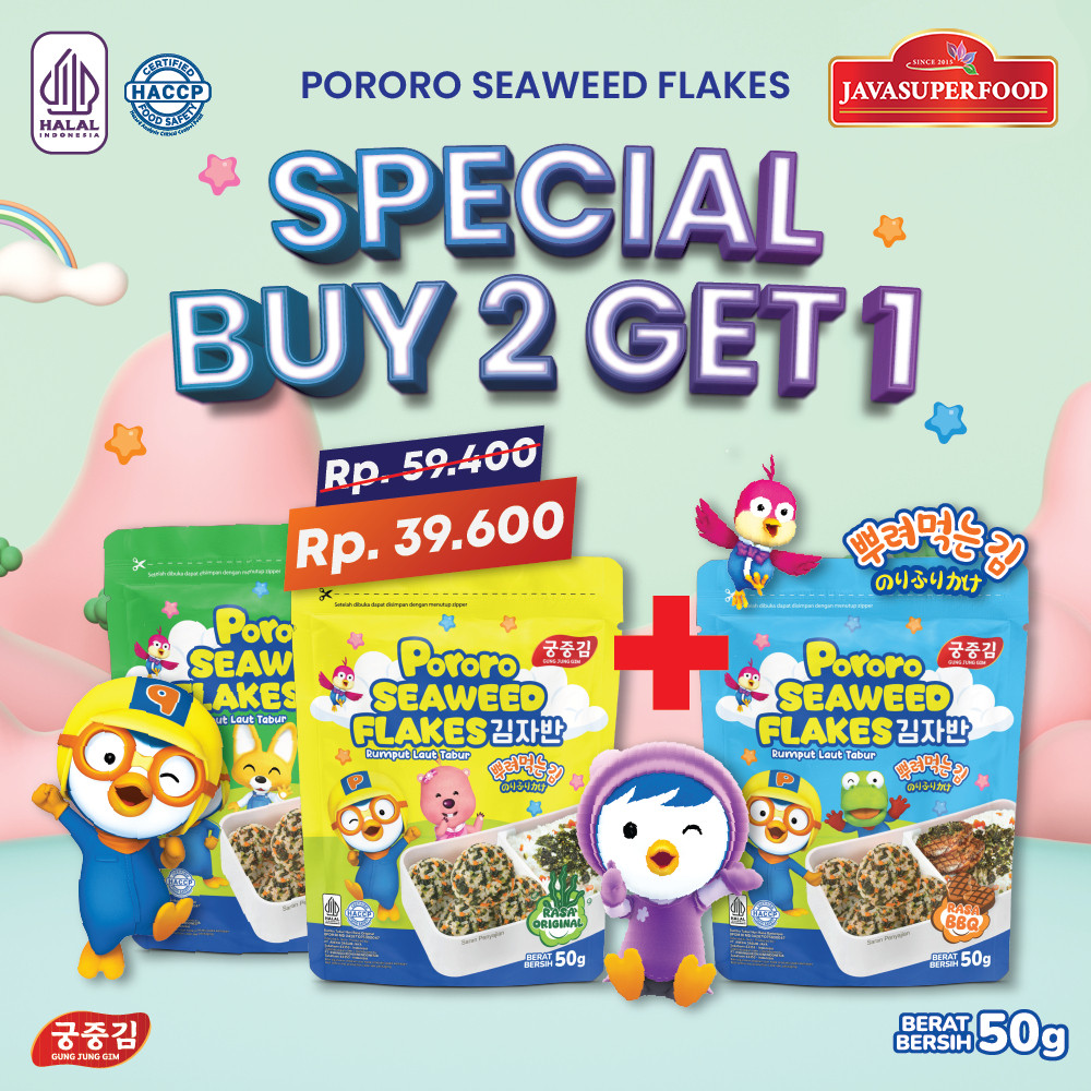 

(BELI 2 GRATIS 1) HALAL PORORO SEAWEED FLAKES / RUMPUT LAUT KERING TABUR / DRIED SEAWEED FLAKES / RUMPUT LAUT TABUR 50G
