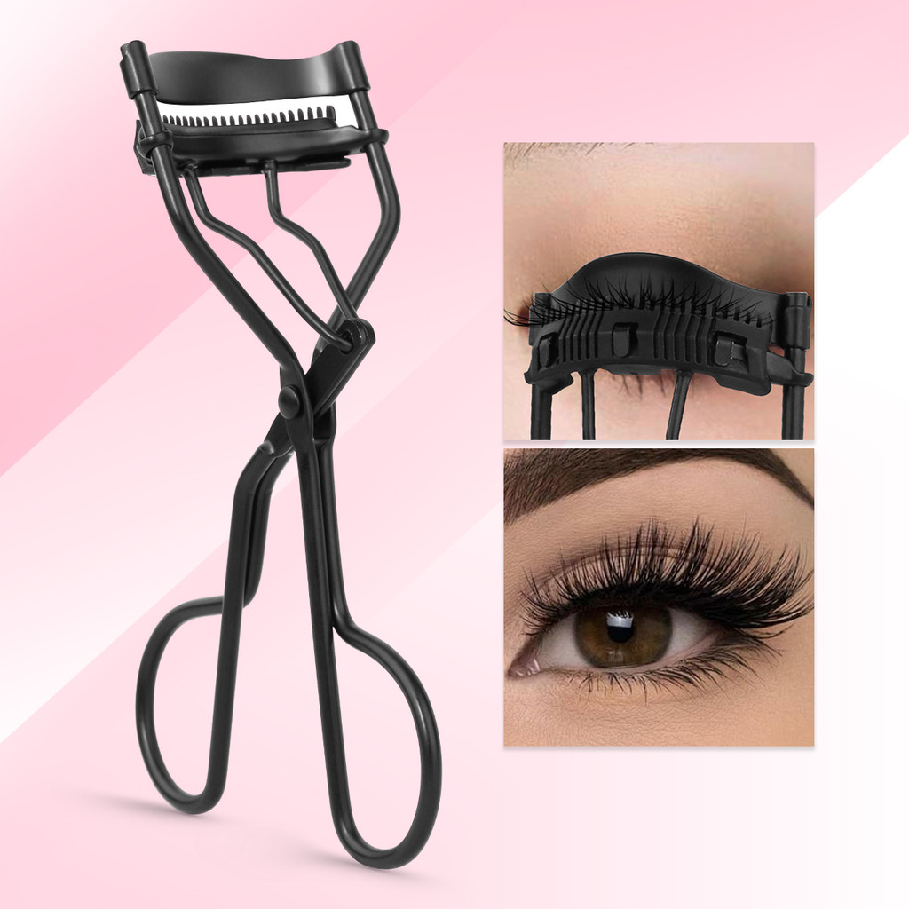 1 portable eyelash curler with comb silicone pad, stainless steel eyelash curler, lasting shaping, n
