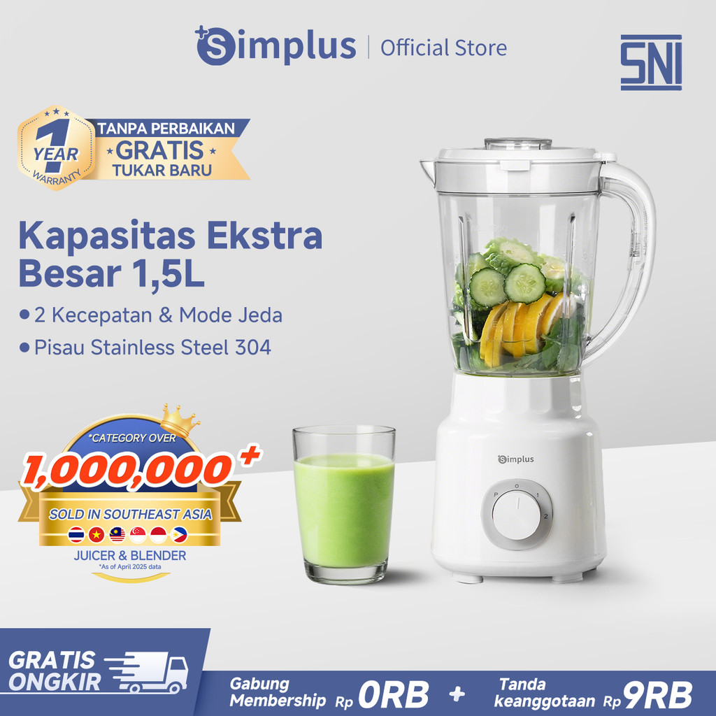 Simplus  Juicer Blender Multifungsi Kapasitas 1,5L Pisau silang 4 bilah baja tahan karat 304