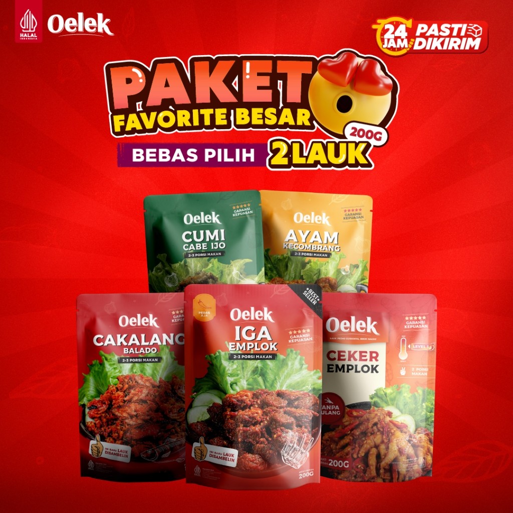 

Oelek Paket Favorite 2 Bebas Pilih / Iga Emplok / Cakalang Balado / Cumi Cabe Ijo / Ayam Kecombrang / Lauk Siap Saji
