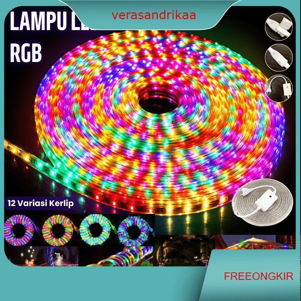 Lampu LED RGB10 METER / Lampu LED STRIP SELANG 10 METER / 220V OUTDOOR Strip 8M / Lampu Hias