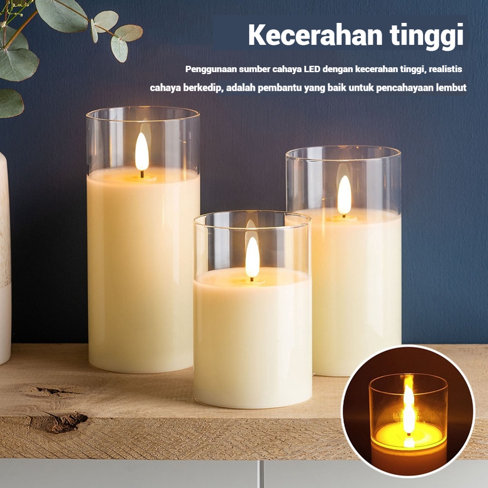Lilin LED Dekorasi/Lilin LED Premium/Sumbu Goyang Gelas Akrilik Untuk Altar Rumah Pesta Pernikahan