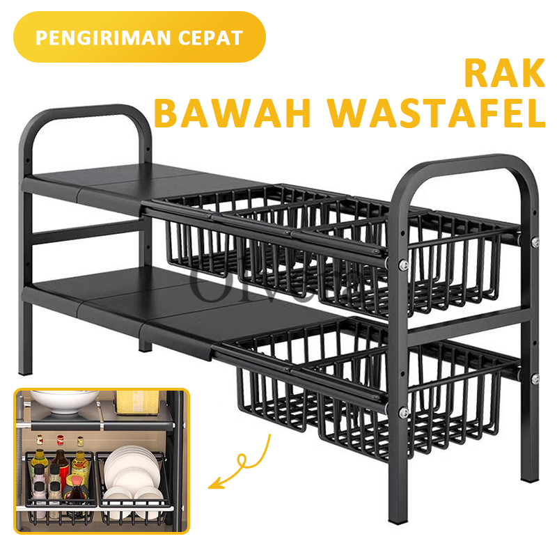 Promo Rak Penyimpanan Dapur Rak lemari dapur Under Sink Rack  Rak Bawah Sinki Boleh Dipanjan Stainle